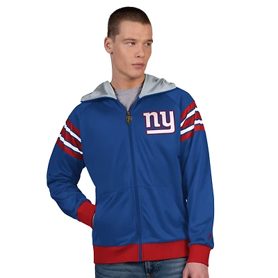 Veste de survêtement à capuche zippée Pro Player pour homme, bleu royal/rouge, New York Giants Helmet