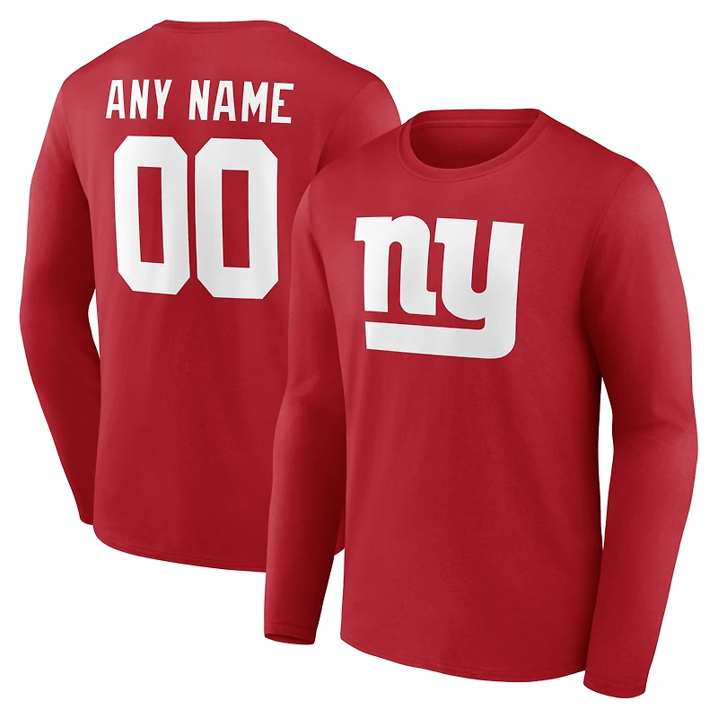 Men's Red New York Giants Team Authentic Personalized Name & Number Long Sleeve T-Shirt