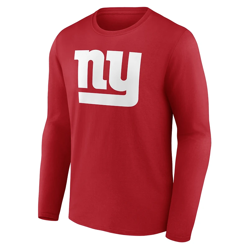 T-shirt à manches longues authentique pour homme, rouge, des New York Giants, avec nom et numéro personnalisés