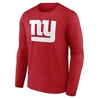 T-shirt à manches longues authentique pour homme, rouge, des New York Giants, avec nom et numéro personnalisés