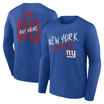 Men's Royal New York Giants Hustle Personalized Name & Number Long Sleeve T-Shirt