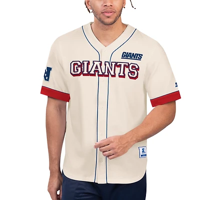 Haut de baseball vintage à boutons complets Starter Cream New York Giants Relay pour hommes
