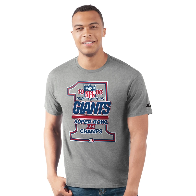 Men's Starter Heather Gray New York Giants Super Bowl XXI Champions T-Shirt