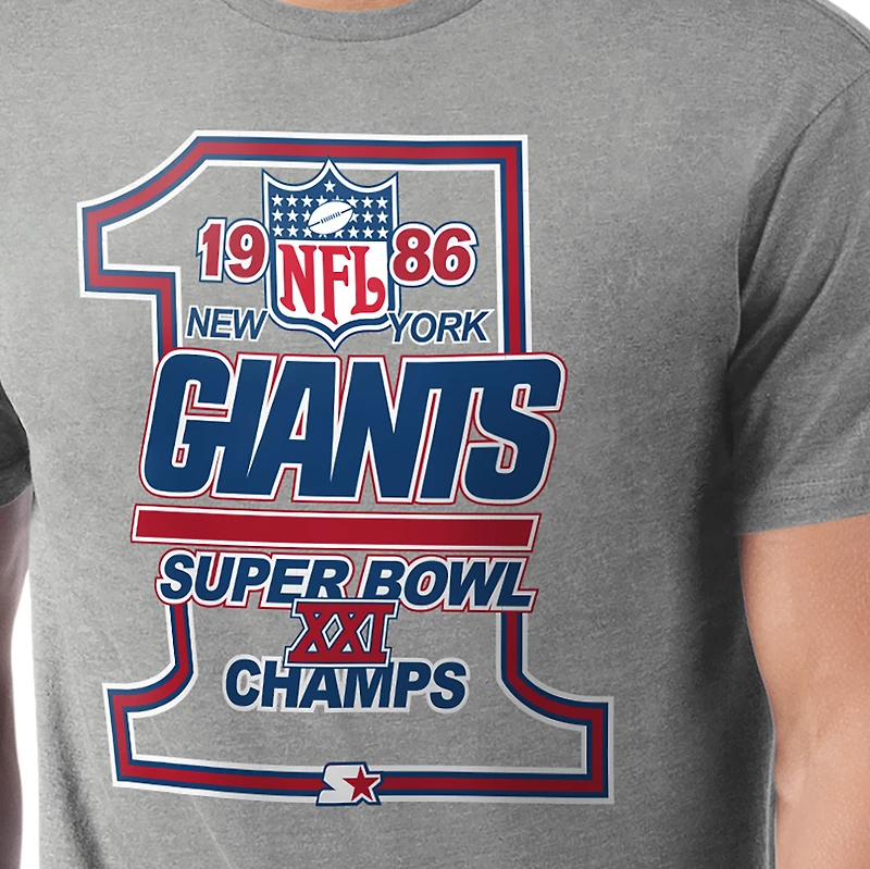 Men's Starter Heather Gray New York Giants Super Bowl XXI Champions T-Shirt