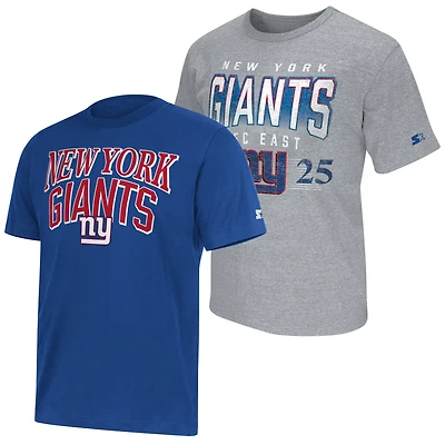 Ensemble de deux t-shirts à logo des Giants New York, coloris bleu royal/gris chiné, pour homme