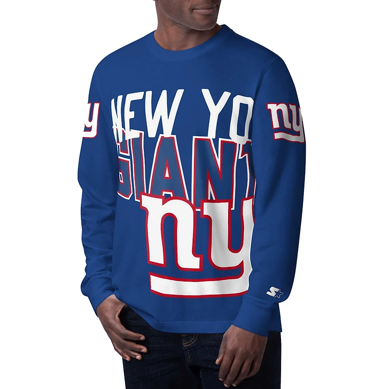 Men's Starter Royal New York Giants Clutch Hit Long Sleeve T-Shirt