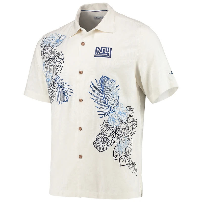 Chemise boutonnée Tommy Bahama Cream pour homme New York Giants Throwback Sport La Playa Luau Camp