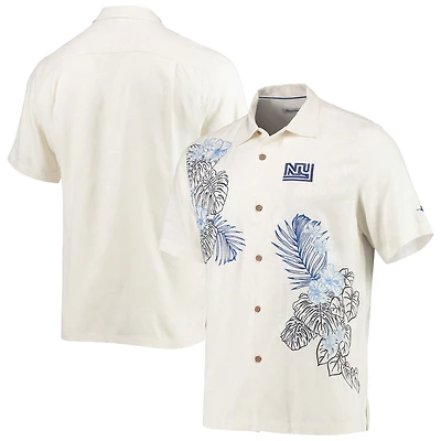 Men's Tommy Bahama Cream New York Giants Throwback Sport La Playa Luau Camp Button-Up Shirt