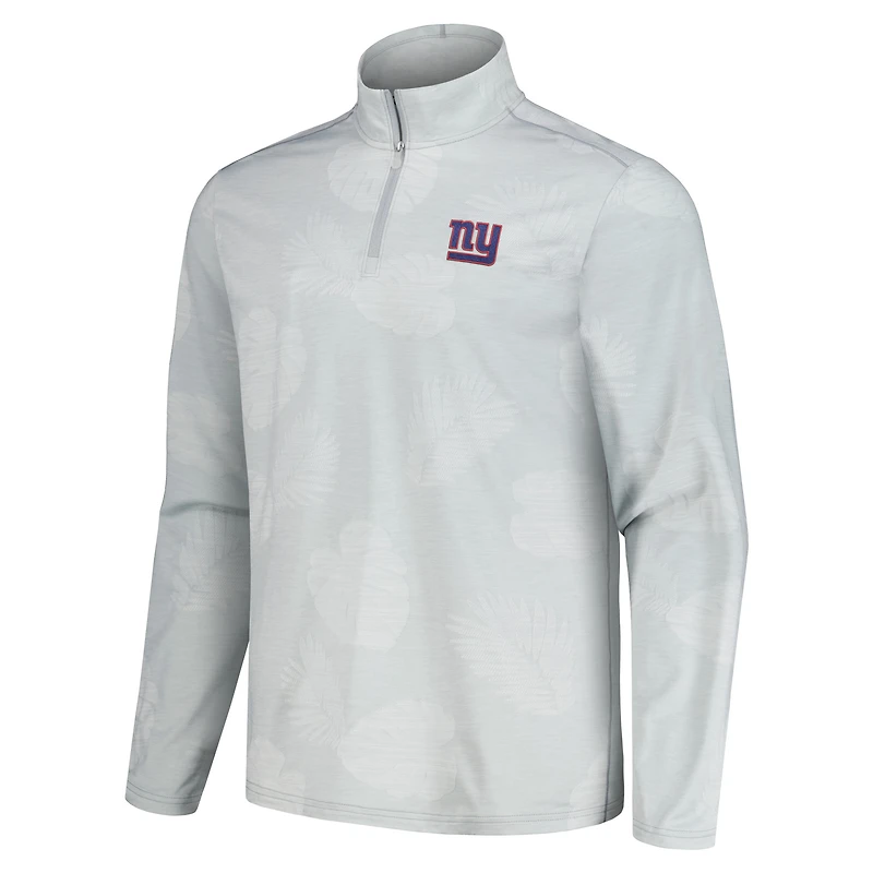 Men's Tommy Bahama Gray New York Giants Delray Frond IslandZone Half-Zip Sweatshirt