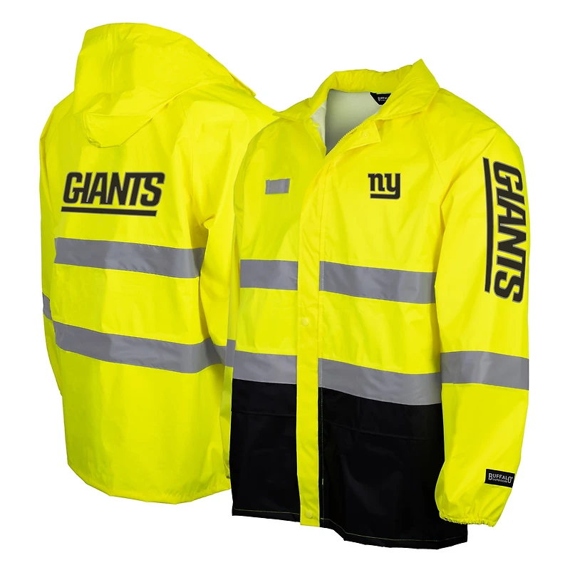 Veste de sécurité imperméable à capuche entièrement zippée jaune New York Giants pour homme