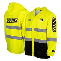 Veste de sécurité imperméable à capuche entièrement zippée jaune New York Giants pour homme