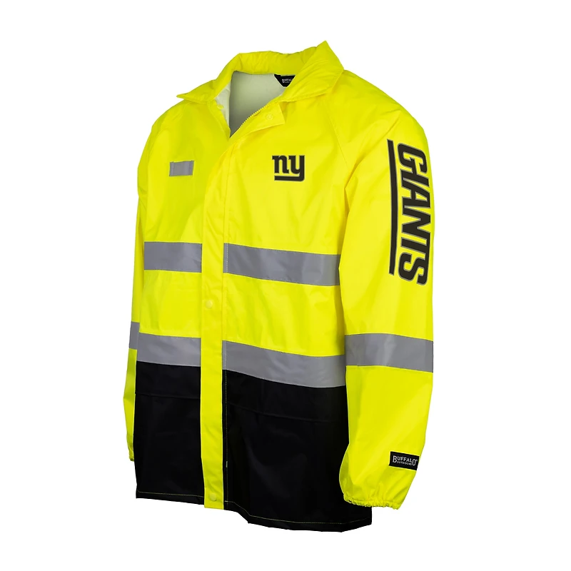 Veste de sécurité imperméable à capuche entièrement zippée jaune New York Giants pour homme