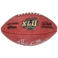 Ballon de football Wilson Super Bowl XLII autographié par Michael Strahan et Justin Tuck des New York Giants