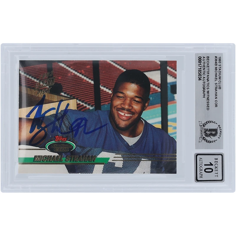 Michael Strahan New York Giants Autographed 1993 Topps Stadium Club #384 Beckett Fanatics Witnessed Authenticated 10 Rookie Card