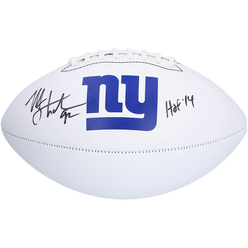 Ballon de football Franklin White Panel autographié par Michael Strahan des New York Giants avec l'inscription « HOF 14 »