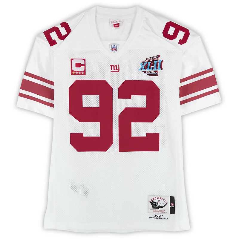 Michael Strahan New York Giants Autographed Mitchell & Ness 2007 White Authentic Jersey