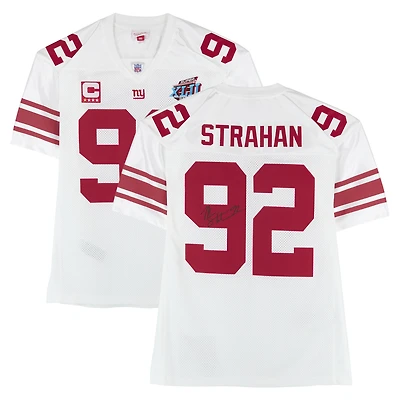 Maillot authentique blanc Mitchell & Ness 2007 autographié par Michael Strahan des Giants de New York