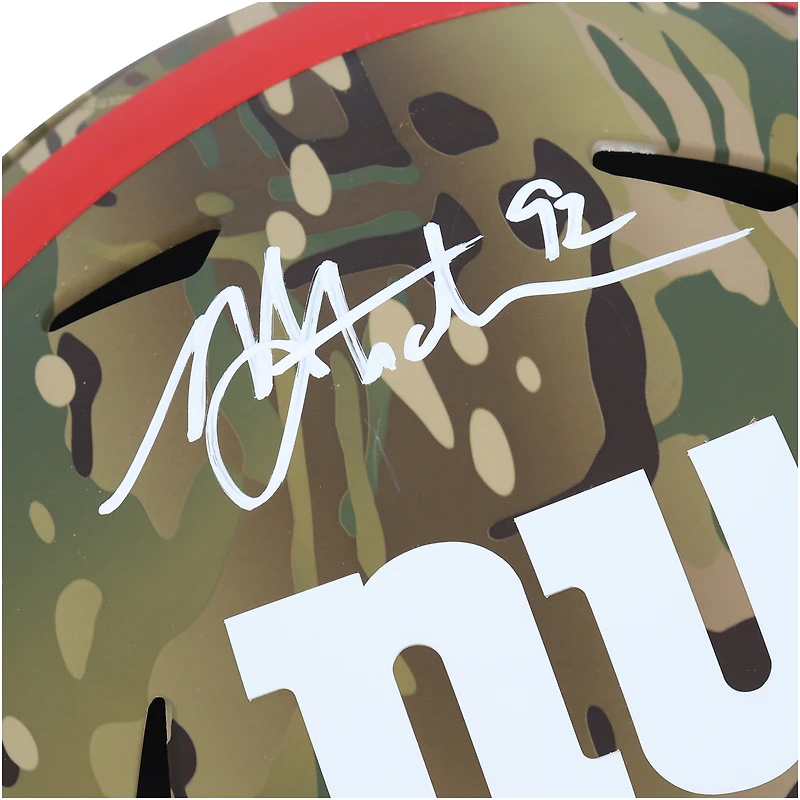 Casque réplique de vitesse alternative Riddell Camo autographié par Michael Strahan des New York Giants