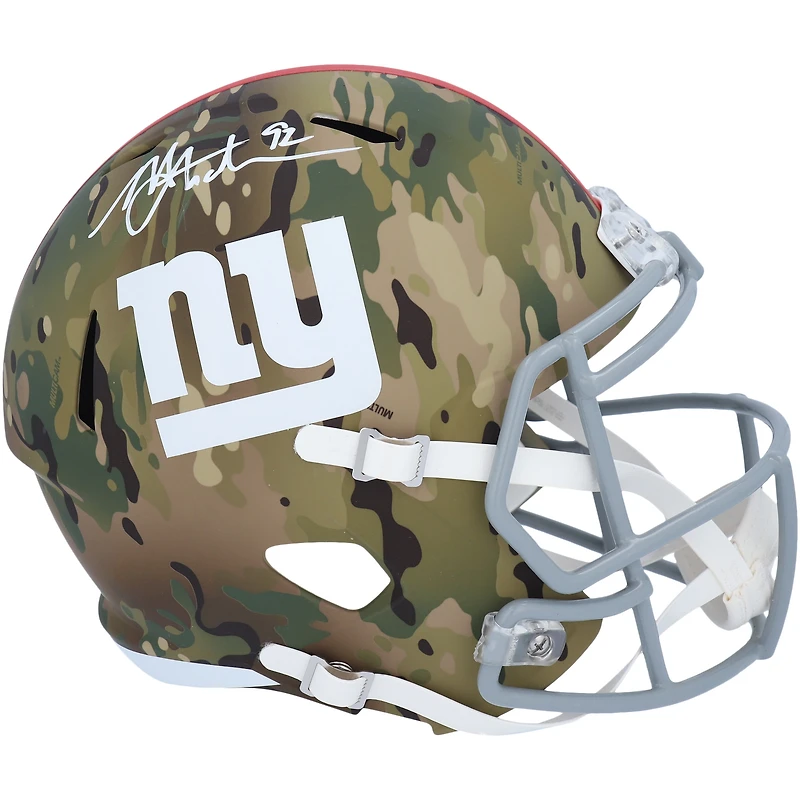 Casque réplique de vitesse alternative Riddell Camo autographié par Michael Strahan des New York Giants