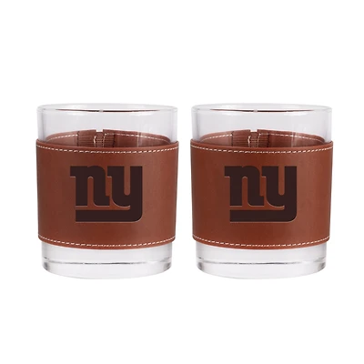 Lot de 2 verres à whisky New York Giants de 12 oz avec emballage en cuir