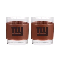 Lot de 2 verres à whisky New York Giants de 12 oz avec emballage en cuir