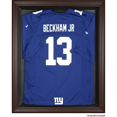 Vitrine de présentation du maillot avec logo encadré marron des New York Giants