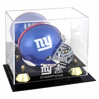 Vitrine de présentation du logo du mini casque Golden Classic des champions du Super Bowl XLVI des New York Giants