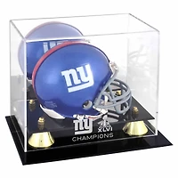Mini-casque doré des Giants de New York, champions du Super Bowl XLVI, vitrine avec logo