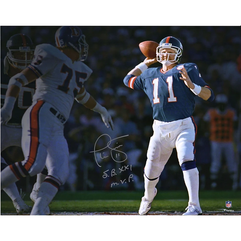 Phil Simms New York Giants Autographed 16" x 20" Super Bowl XXI vs. Broncos Photograph with "SB XXI MVP" Inscription