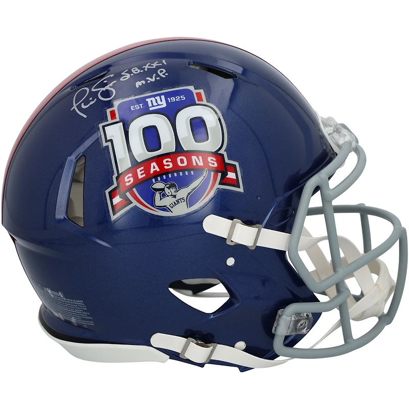 Casque Riddell Speed authentique dédicacé par Phil Simms des New York Giants pour la 100e saison, avec l'inscription « S.B. XXI M.V.P. »