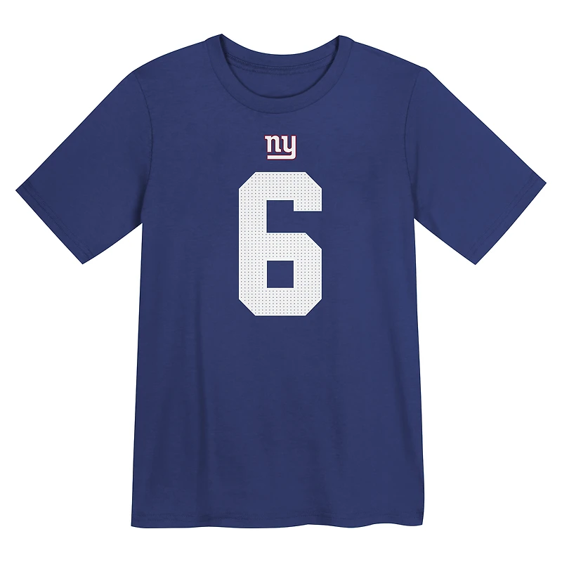 T-shirt Nike Jaxson Dart Royal New York Giants pour enfants d'âge préscolaire, avec nom et numéro du joueur