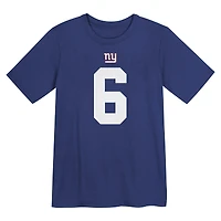 T-shirt Nike Jaxson Dart Royal New York Giants pour enfants d'âge préscolaire, avec nom et numéro du joueur
