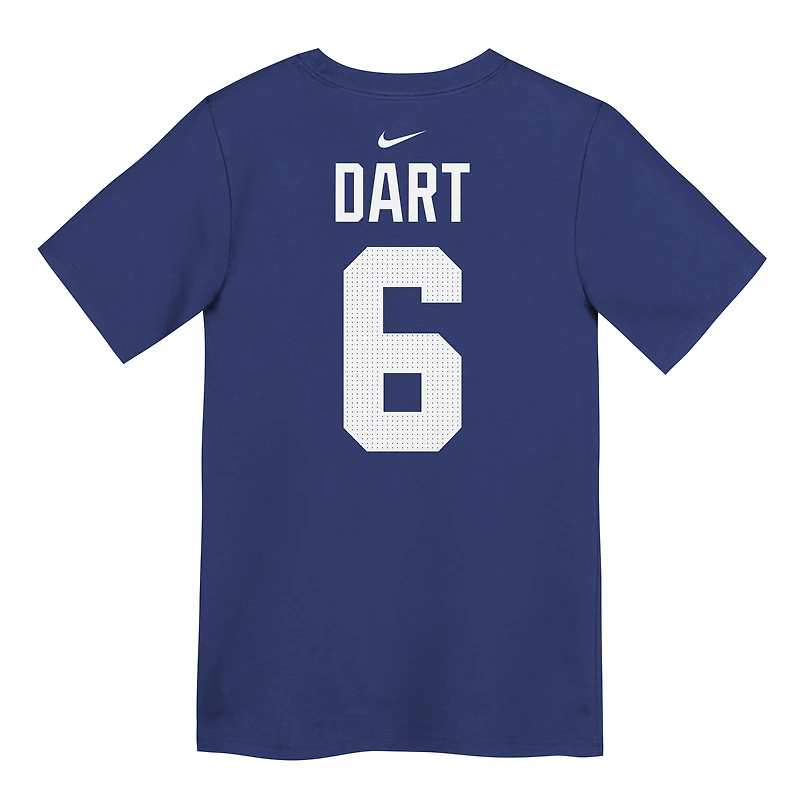 T-shirt Nike Jaxson Dart Royal New York Giants pour enfants d'âge préscolaire, avec nom et numéro du joueur