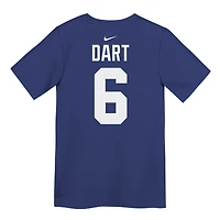 T-shirt Nike Jaxson Dart Royal New York Giants pour enfants d'âge préscolaire, avec nom et numéro du joueur