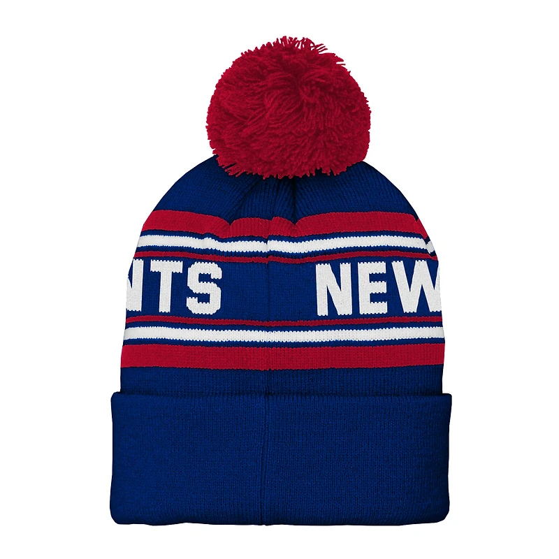 Bonnet en tricot à revers jacquard Royal New York Giants d'âge préscolaire avec pompon