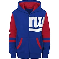 Sweat à capuche entièrement zippé blocs de couleurs Royal New York Giants Stadium pour enfants d'âge préscolaire