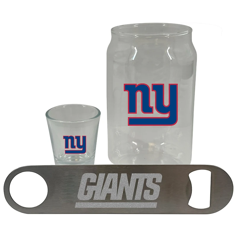Ensemble de trois verres à bière, 2 oz, verres à liqueur et décapsuleur de The Memory Company New York Giants