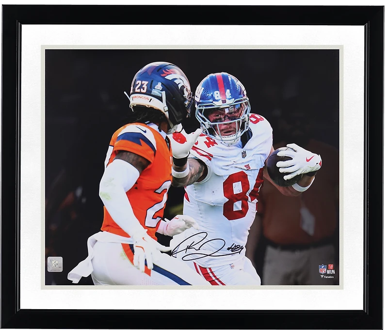 Theo Johnson New York Giants Autographed 16" x 20" Stiff Arm Spotlight Photograph