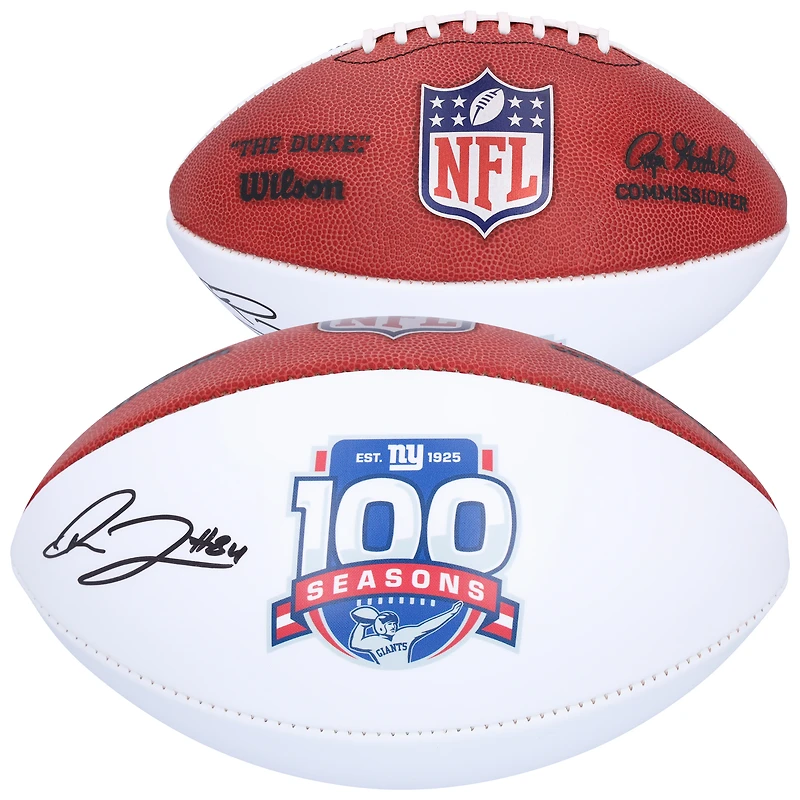 Theo Johnson New York Giants Autographed Wilson 100th Season White Panel Football  