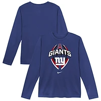 T-shirt de performance à manches longues Nike bleu New York Giants Primetime Legend Icon pour tout-petit