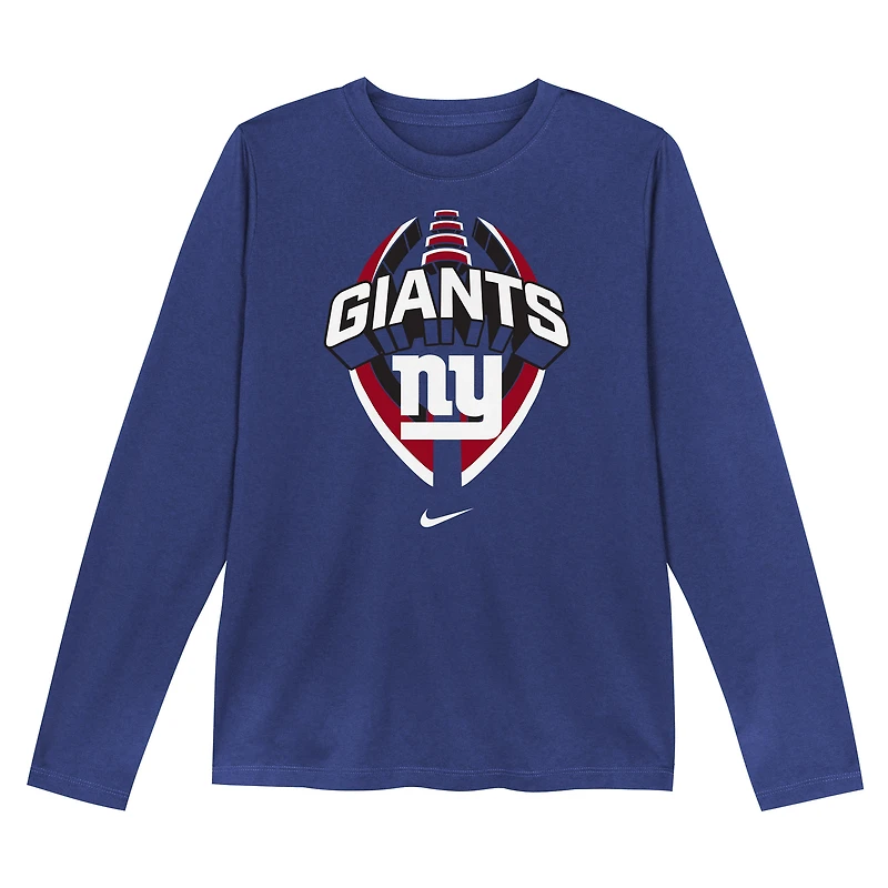 T-shirt de performance à manches longues Nike bleu New York Giants Primetime Legend Icon pour tout-petit