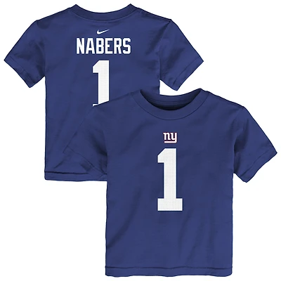 T-shirt Nike pour enfant en bas âge, modèle Malik Nabers Royal, avec nom et numéro du joueur des Giants de New York