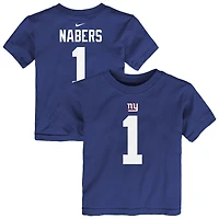 T-shirt Nike pour enfant en bas âge, modèle Malik Nabers Royal, avec nom et numéro du joueur des Giants de New York