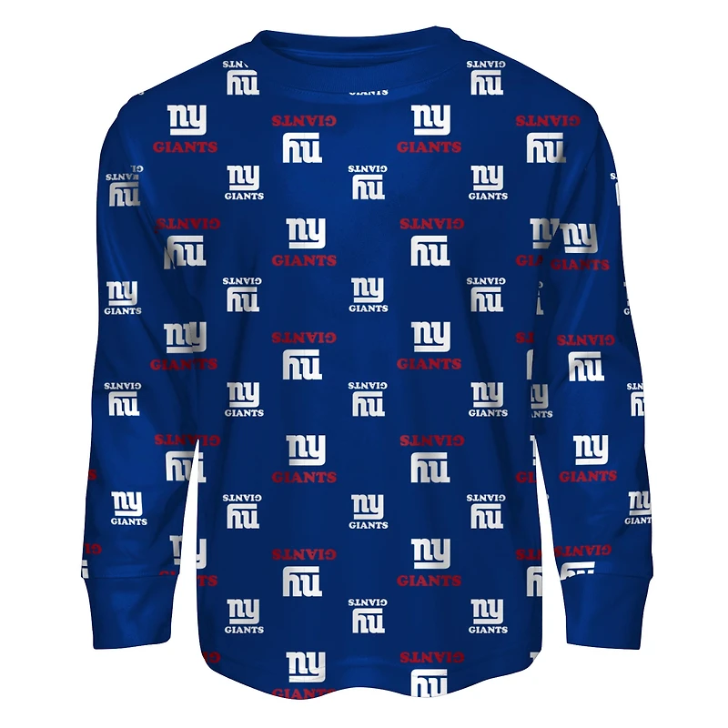 Ensemble de nuit pour tout-petits Outerstuff Royal New York Giants, t-shirt à manches longues et pantalon imprimé intégral