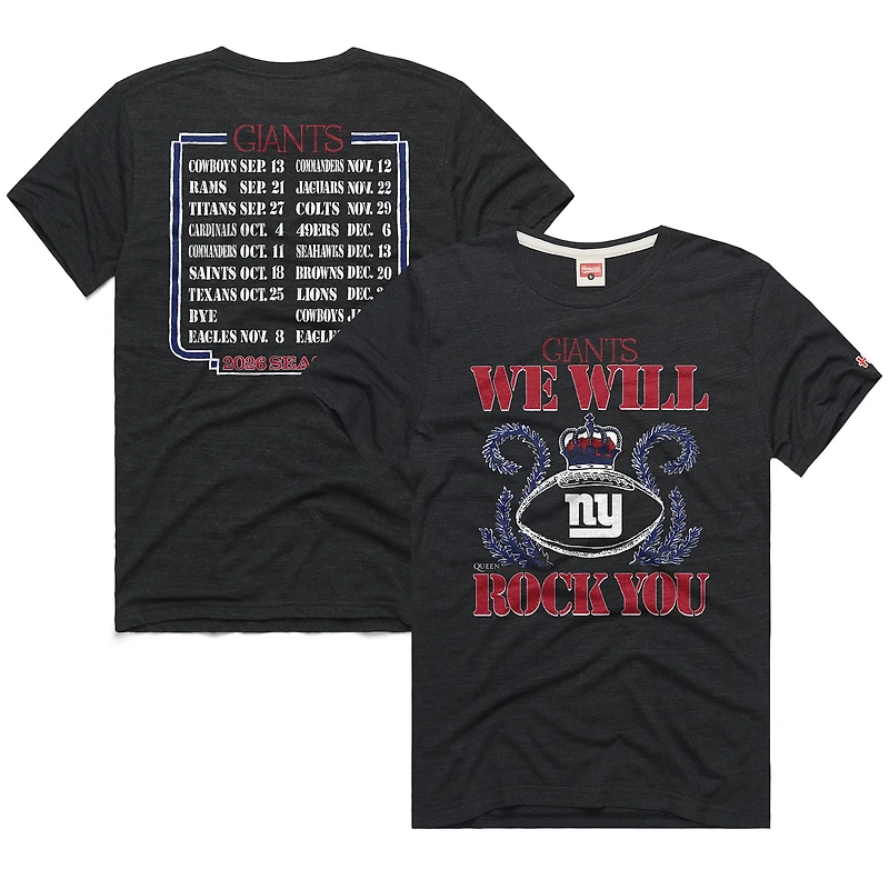 T-shirt unisexe Hommage Charcoal New York Giants 2026 NFL Calendar Queen Tri-Blend