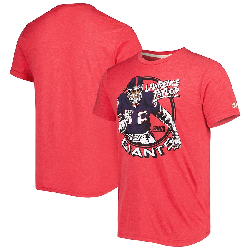 T-shirt unisexe en mélange de trois matières, hommage à Lawrence Taylor, joueur retraité des Giants New York, caricature rouge