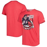 T-shirt unisexe en mélange de trois matières, hommage à Lawrence Taylor, joueur retraité des Giants New York, caricature rouge