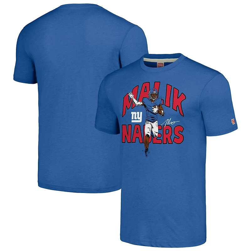 Unisex Homage Malik Nabers Royal New York Giants Caricature Player Tri-Blend T-Shirt