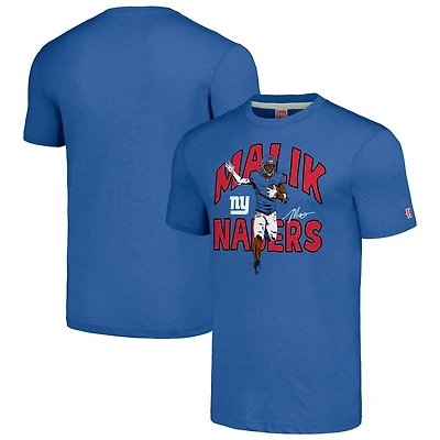 Unisex Homage Malik Nabers Royal New York Giants Caricature Player Tri-Blend T-Shirt