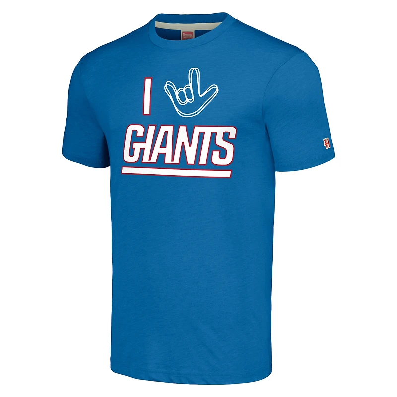 Hommage unisexe Royal New York Giants La collection NFL ASL par Love Sign T-shirt triple mélange